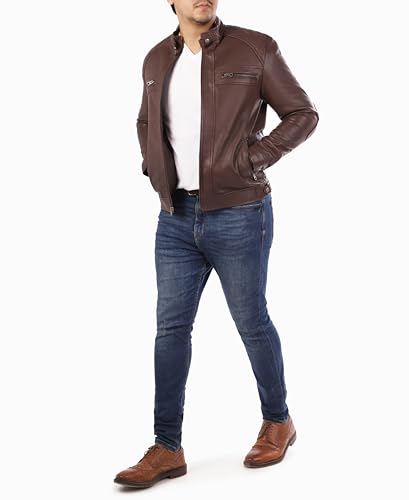 Image of Jild Signature Diamond Style Lambskin Leather Jacket Men - Premium Leather Cafe Racer Vintage Look Motorcycle Jacket Men