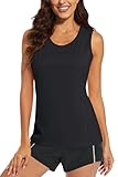 MAGCOMSEN Womens Tank Tops Workout Sleeveless Moisture Wicking Shirts Athletic Gym Sun Protection Dry Fit Black M