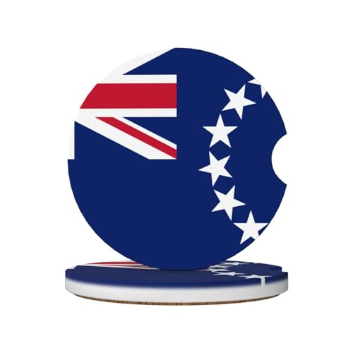 Lot de 2 Dessous de Verre antidérapants en céramique avec Motif Drapeau des Îles Cook pour Porte-gobelets, avec Encoche pour Les Doigts