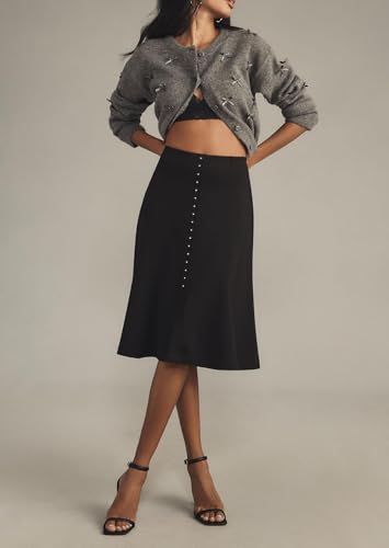 Image of Women's Mini Bow Cardigan Long Sleeve Crewneck Button Down Cropped Knit Sweaters Grey