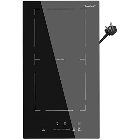 Induction Hob, Plug in Electric Cooktop 2800W 13Amp, Flex Zone for BBQ Function, Built-in 2 Burner Hobs 30cm, Shiny Black 220~240V Cover