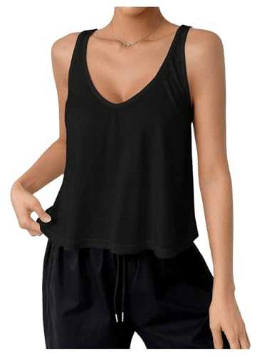SweatyRocks Women's Flowy Tank Tops V Neck Sleeveless Loose Fit Crop Top
