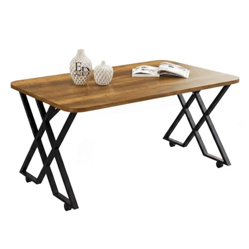 EMIDECO Table Basse rectangulaire Bois foncé métal Noir Pieds croisés – Table Salon Moderne avec roulettes ou Patins – Table Basse Design contemporaine...