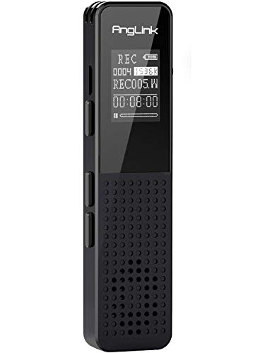 Preisvergleich Produktbild Digitales Diktiergerät, Anglink 8GB 15m Aufnahmeabstand 1536Kbps Doppelmikrofon Rauschunterdrückung Spracherkennung Automatisch Aktivierter Recorder MP3 Player Lautsprecher für Büro SchuleSchwarz