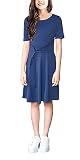 meiludi Girl's Casual Short Sleeve Dress Holiday Swing Crew Neck Dresses with Pockets 4-14 Years (23