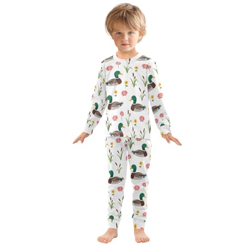 Pajama Sets Long Sleeve Duck Floral Leaves Pattern Soft Comfy Sleepwear 2 Piece PJS 3-8T2