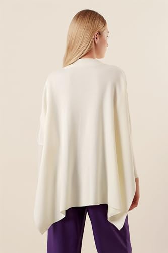 Image of Women's Crew Neck Batwing Sleeve Split Hem Oversized Knit Poncho Sweater