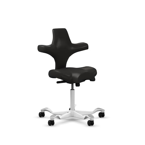 Image of HAG Capisco Standard Chair-White Frame-Upholstered Black Onyx Vinyl