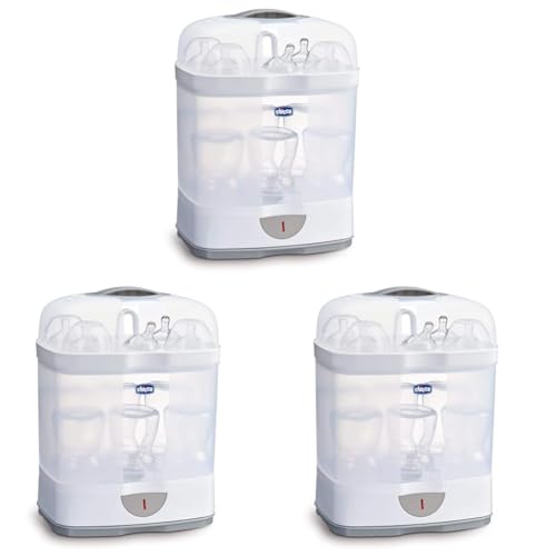 Image of Chicco 2 in1 Steam Sterilizer | Sterilizes Upto 6 Bottles | Kills 99.9% of Germs | 24hrs Sterilization in 5 Mins | Auto Switch Off | Portable & Travel Friendly | 2 Years Warranty Cover (Pack of 3)