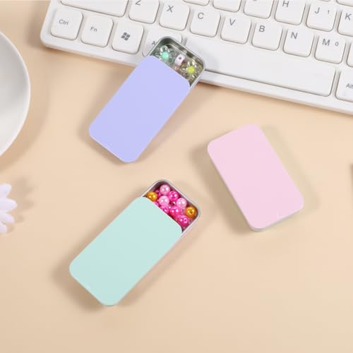 Image of SynHHergyx Metal Tin Box, 3 Pcs 2.36x1.33x0.4 Inch Slide Top Small Tin Box Rectangular Empty Containers with Lids Portable Mini Boxes for Candies Jewelry Crafts Lip Balm Cosmetic (3 Colors)