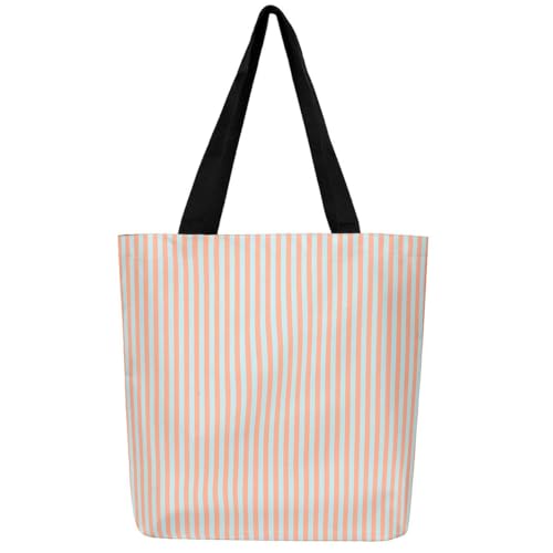 Castle Fairy Vertical Striped Canvas Tote Bag Aesthetic for Women Teens,Orange Blue Reusable Grocery Handbag,Farmhouse Shopping Canvas Bags,Contemporary Aesthetic Stripes,19.7" Wx15.7 L