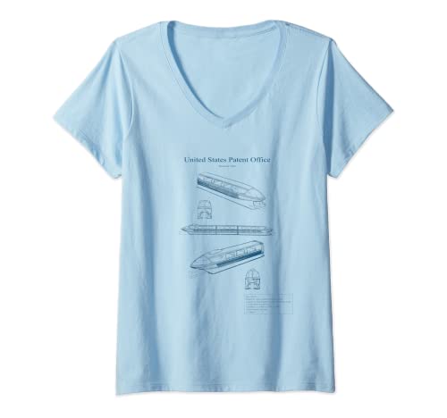 Femme T-shirt imprimé Monorail Bleu T-Shirt avec Col en V