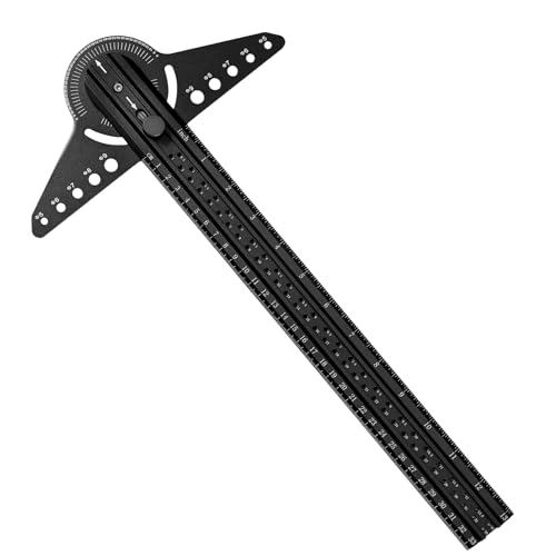 DEEDRR 13' Woodworking Scriber Marking Line Ruler with Angle Finder, Adjustable Aluminum Alloy Sliding T-Square Ruler(Black)
