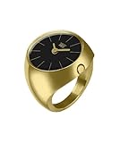 SaphirGlas Davis 2005M - Damen RingUhr Gold Saphirglas Ziffernblatt Schwarz Größe 55
