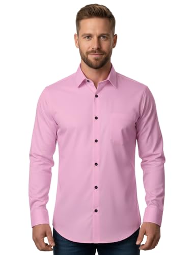 Image of BABIRUSA Men's Cotton Blend Shirt with Solid Bottom Down Long Sleeve Spread Collared Neck Regular Fit and Standard Length | Shirt for Man