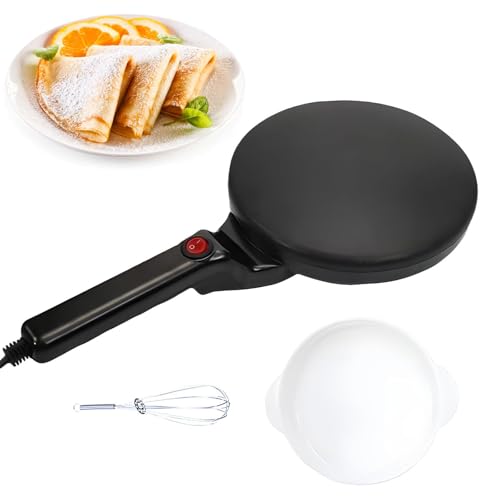 Crepera Eléctrica de 20 Cm, 900 W, Máquina de Tortitas Antiadherente con Tazón for Masa y Batidor de Huevos, Interruptor de Un Toque for Crepes