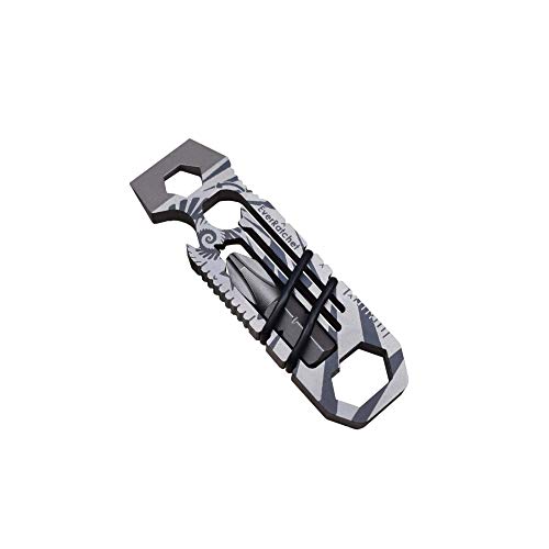 EverRatchet – ラチェットキーチェーンポケットマルチツール 1/4インチ2ウェイラチェット、プライバー、栓抜き、レンチ、スクリュードライバー – チタンまたはステンレススチールのEDCツール (ガラスブラスト仕上げ)
