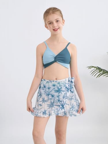 ESHOO Girls Swimsuits 3 Piece Bikini Bathing Suit Twist Cross Swimwear with Cover Up Beach Skirt Teen Girls for 9-16Y3