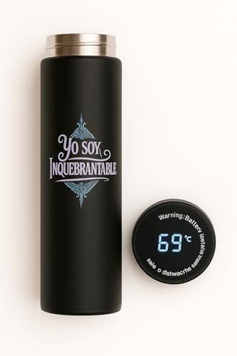 Termo Botella Premium de Acero inoxidable 500ml con Pantalla LED-Diseño 'Yo Soy Inquebrantable', Aislación al Vacío para Bebidas Calientes y Frias