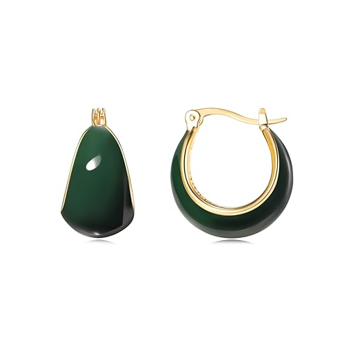 Simple Enamel 18K Gold Hoop Dangle Earrings for Women