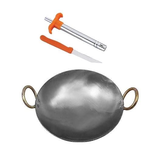 Image of Iron Deep Bottom Kadai with Gas Lighter and Knife, Frying Pan for Cooking, Handmade Loha, Lokhandi - 8 inch 20 cm 1.5 Liter