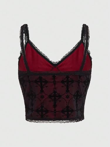 Verdusa Women's Gothic Clothes Lace Goth Crop Tops Witchy Grunge Cami Emo Shirt2