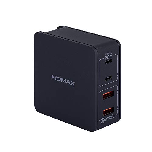 MOMAX 66W 4-Port USB C QC3.0 Wall Charger,Dual PD Port 48W and Dual QC3.0 Port 18W Compact Foldable Wall Charger, Compatible for Switch,MacBook Pro/Air,iPad Pro,iPhone XR/XS/Max/8 and More (Black)