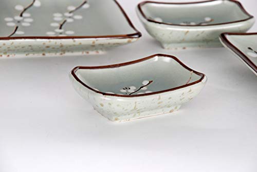 Hinomaru Collection Sakura Cherry Blossom Design 6 Piece Sushi Dinner Set Rectangular Sushi Plate Sauce Dish And Chopsticks Sushi Dinner Set For Two (Soshun Sakura) #TOP2