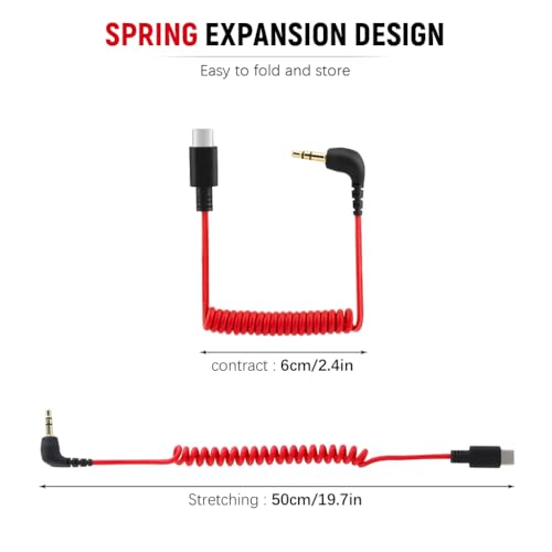 Image of Verilux USB C to 3.5mm Jack Audio Cable for i Phone 15 Coiled Audio Cable TRS Microphone Adapter Universal Mic Cable for Sony, for Boya Microphones & Audio Equipment