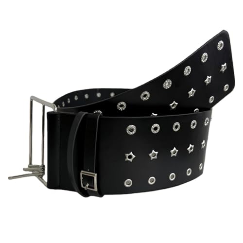 Ceinture large avec œillets métalliques en similicuir noir pour style rock et hip hop