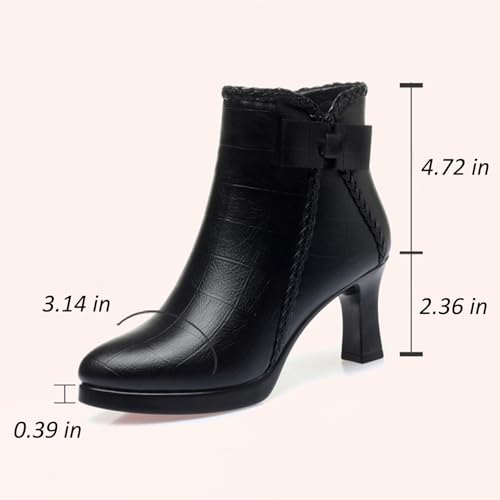Lossarye Women’s Pointed Toe High Heel Ankle Boots Side Zip Comfortable Fur Lined Autumn Winter Kitten Heel Dress Booties3
