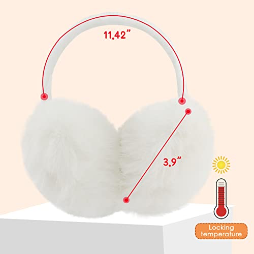 Fsteoe Winter Ear Muffs Women Warm Earmuffs Girls Ear Warmer Soft Plush Outdoor Plush Adjustable Ear Cover (White) #TOP4