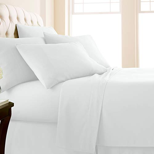 SouthShore Fine Living Inc. 6-Piece, 21-Inch Extra Deep Pocket Bed Sheet Set, Premium Quality, Easy Care, Shrinkage Free Sheet Set with 1 Flat Sheet, 1 Fitted Sheet, 4 Pillowcases, Bright White, King