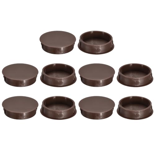 Image of uxcell 38mm /1.5 inch Plastic Hole Plugs, 10Pcs Flush Type Panel Round Snap in Fastener Knockout Locking Plugs for Furniture Insert End Caps Panels, Brown