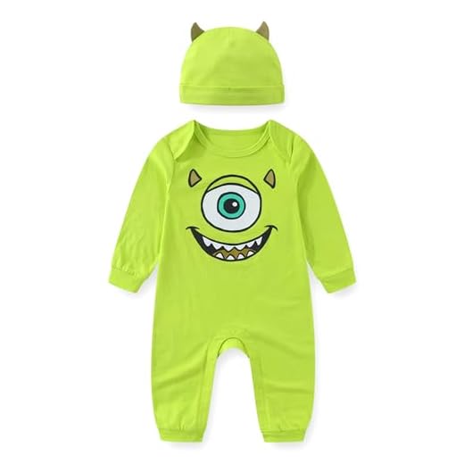 Disney Monsters Inc. Mike Wazowski Toy Story Woody Baby Boys Coverall with Cap 2 Piece Set for Newborn and Infant