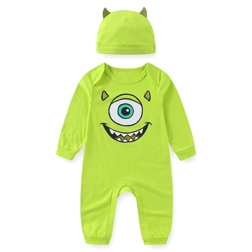 Disney Monsters Inc. Mike Wazowski Toy Story Woody Baby Boys Coverall with Cap 2 Piece Set for Newborn and Infant
