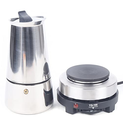 VPABES 9 Cups Electric Stovetop Espresso Maker,Stainless Steel Coffee Maker, Espresso Percolator Stovetop Coffee Pot Moka Pot for Classic Italian and Cuban Café Brewing, Cafetera(450ml)