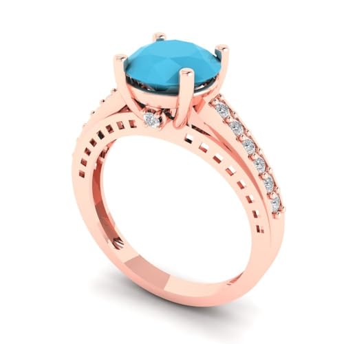 Clara Pucci 2.15ct Round Cut cathedral Solitaire Simulated Blue Turquoise Designer Wedding Anniversary Bridal accent Ring 14k Rose Gold - Image 3