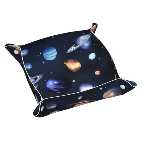 Planets Stars and Galactic System - Bandeja de cuero para hombre, vacía tus bolsillos, bandeja organizadora de cuero multifuncional
