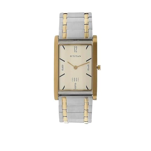 Titan Edge Quartz Analog Champagne Dial Stainless Steel Strap Watch for Men-NS1043BM01