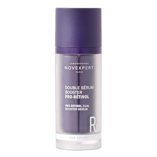 NOVEXPERT Double Serum Booster Pro-Retinol – Hochkonzentriertes Anti-Aging Serum für strahlende, jugendlichere Haut, 30 ml, mit wertvollen Pflanzenextrakten und Antioxidantien