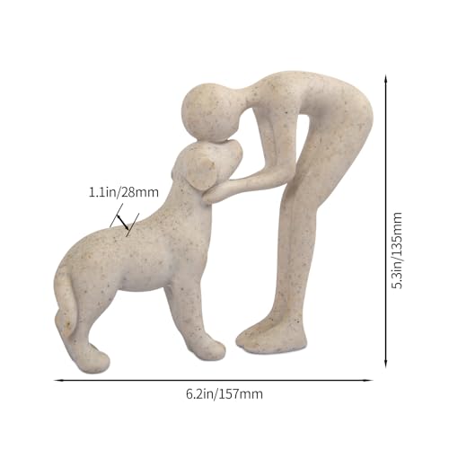 Abstract Person and Dog Head-to-Head Figurine Sandstone - Image 3