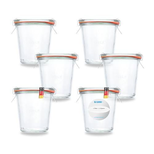 Flaschenbauer 6x hohes Sturzglas 290 ml mit Glasdeckel verwendbar als Einmachglas, zu Aufbewahrung, Gläser zum Befüllen, Leere Gläser mit Glasdeckel - Inklusive Etikett - made in Germany