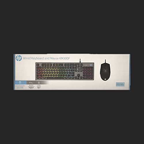 Teclado e Mouse KM300F da HP, Preto, USB, Layout ABNT2, Iluminação multicores, Teclado Membrana