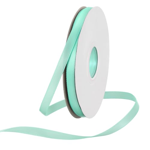 Rebower 1/4 Inch 50 Yard Satin Ribbon Thick Double Face Grosgrain Silk Ribbon, [for Gift Wrapping, Hair Bows, Wedding, Cake, Flower] - Turquoise Green