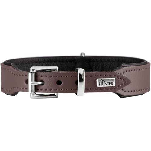 HUNTER Hundehalsband BASIC, Farbe: braun/schwarz, Pflegeleichtes Spaltleder, Raffinierte Nahtführung, Dezentes Design, Größe: 37