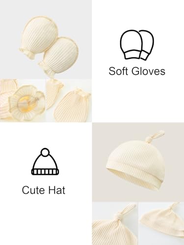 Babymine Unisex Baby Clothes Newborn Onesie Long Sleeve Ribbed Romper with Hat and Gloves Infant Letter Print Jumpsuit