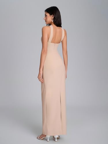 Image of HTZMO Women Elegant Summer Bodycon Maxi Dress Halter Neck Formal Wedding Guest Cocktail Party Long Dresses
