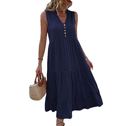 Robe longue d'été chic col en V finitions soignées noir S