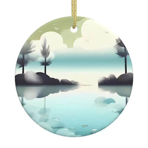 Tranquil Lakes - Adornos de cerámica impresos para árbol de Navidad, decoración navideña, colgante único para fiesta de Navidad